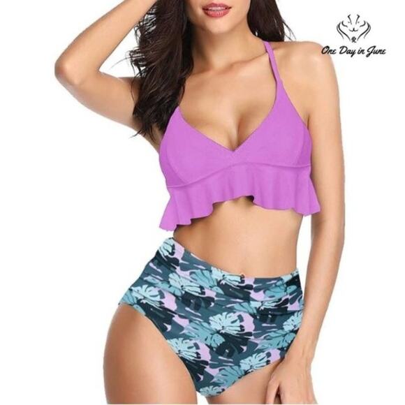 I2Crazy High Waist Ruffle Bikini Swimsuit Size M - Picture 1 of 4